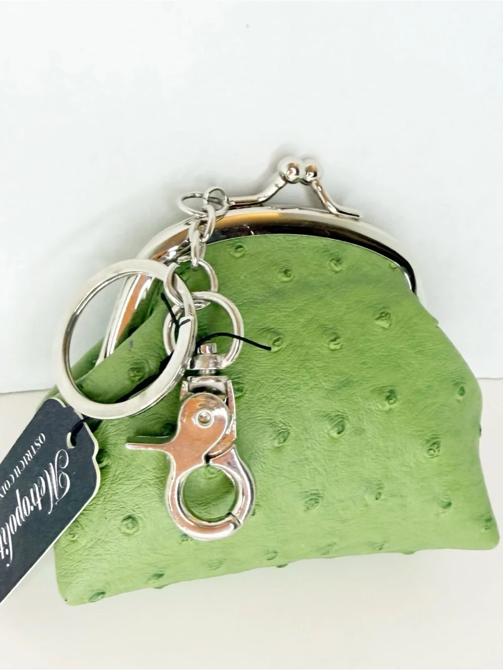 Metropolitan Green Faux Ostrich Leather Key Ring Coin Purse
